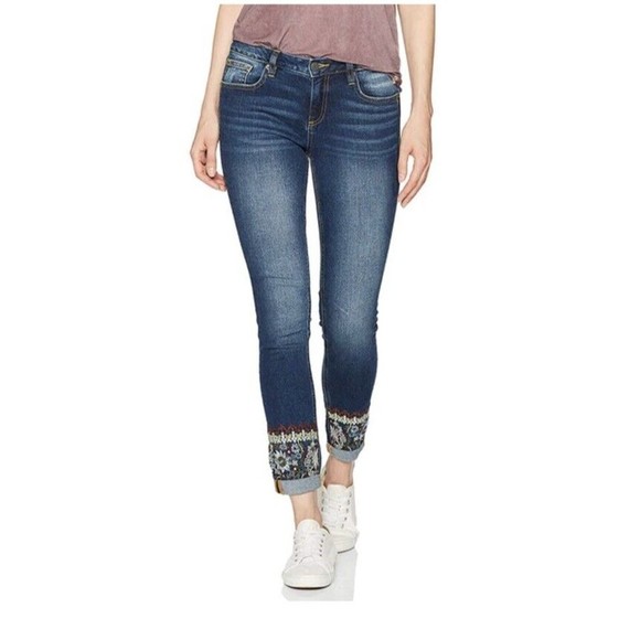 MISS ME WANDER LUST ANKLE SKINNY JEANs Size 26 Blue Ankle Embroidered - Picture 1 of 12